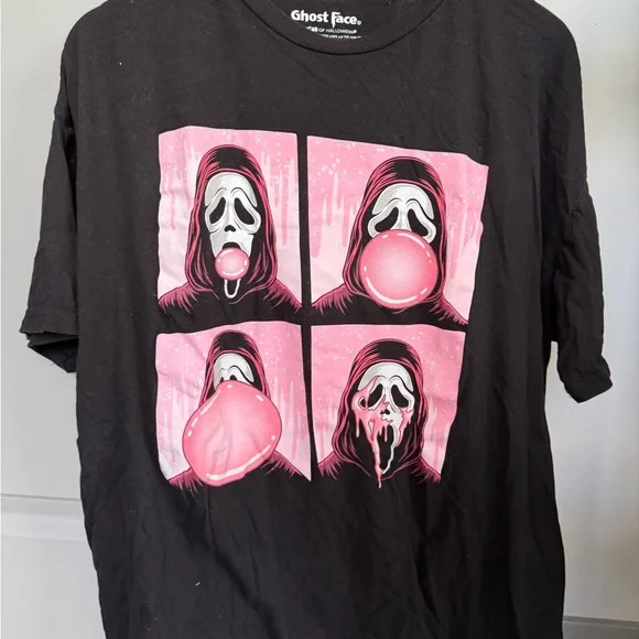 Ghost Face Black and Pink Graphic T-Shirt - Picture 1 of 3